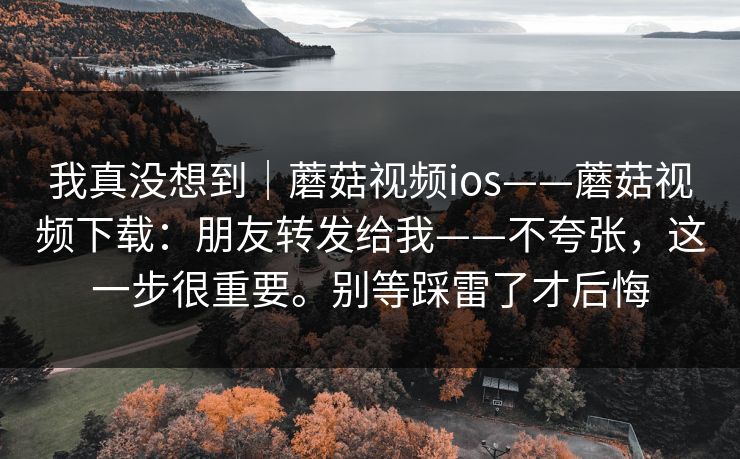 我真没想到｜蘑菇视频ios——蘑菇视频下载：朋友转发给我——不夸张，这一步很重要。别等踩雷了才后悔