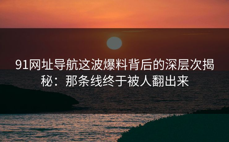 91网址导航这波爆料背后的深层次揭秘：那条线终于被人翻出来