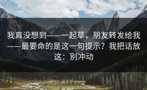 我真没想到——一起草，朋友转发给我——最要命的是这一句提示？我把话放这：别冲动